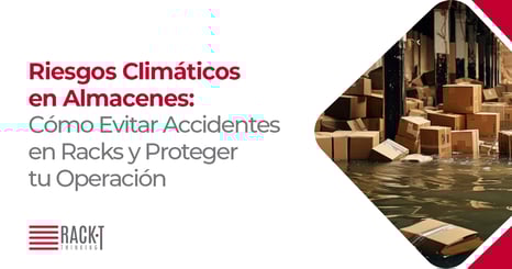 Racks de almacen y cajas dañadas por el clima extremo.